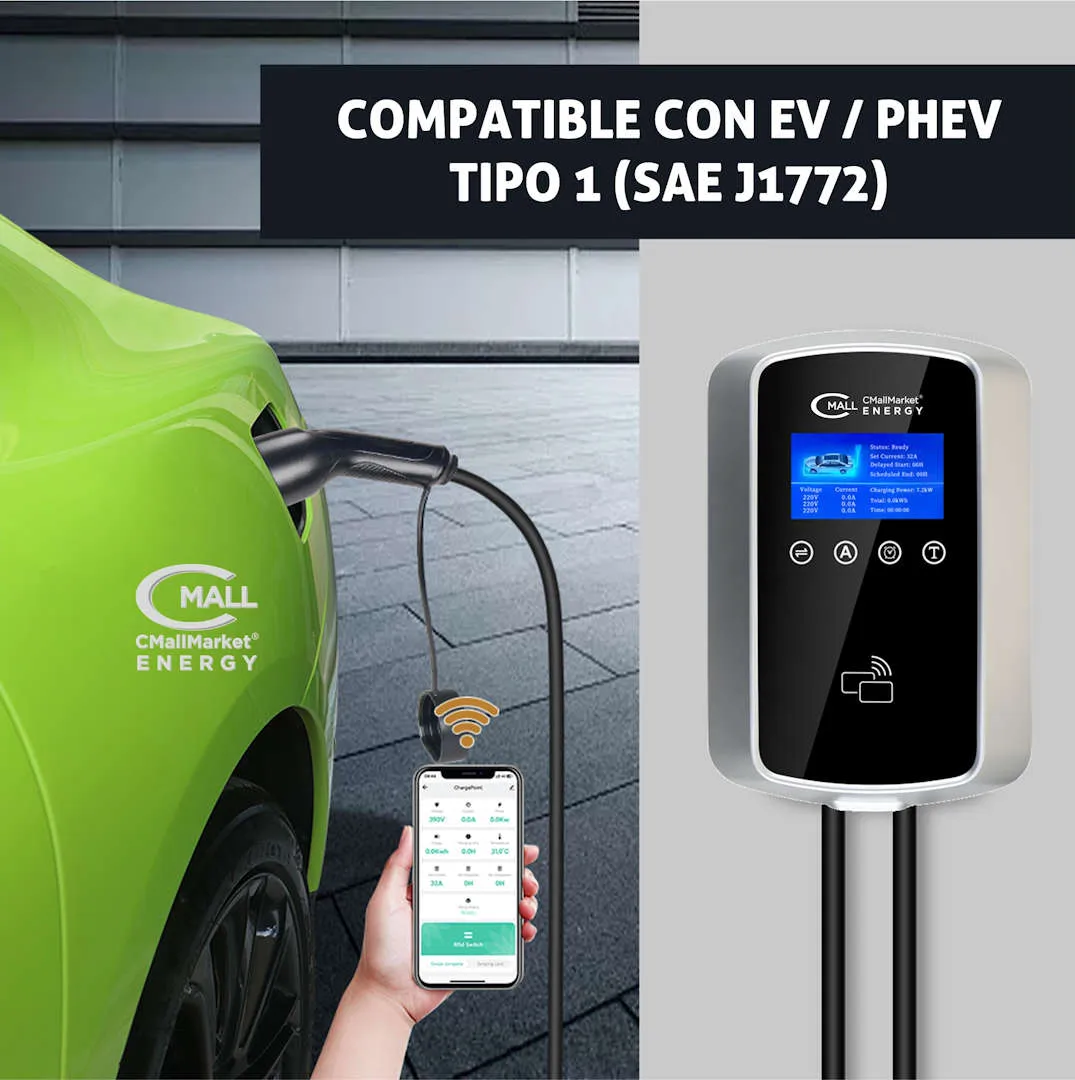Cargador Tipo 1 compatible con vehículos EV y PHEV