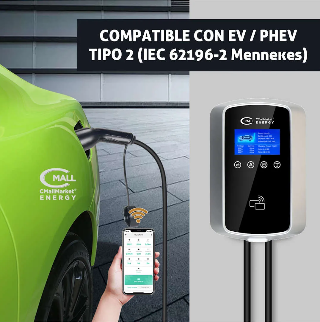 Cargador Tipo 2 compatible con vehículos EV y PHEV